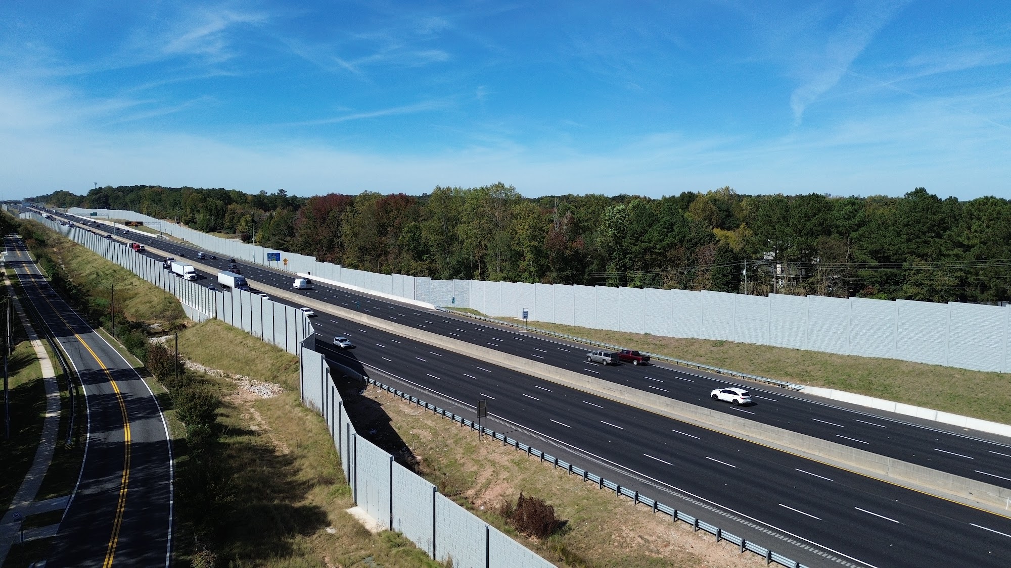 Precast sound wall following the terrain along I-20 in DeKalb County